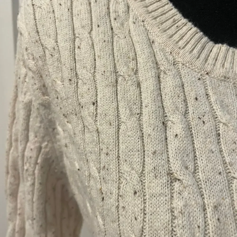 Karen Scott women's Large cream cable knit sweater L/S scoop neck casual top